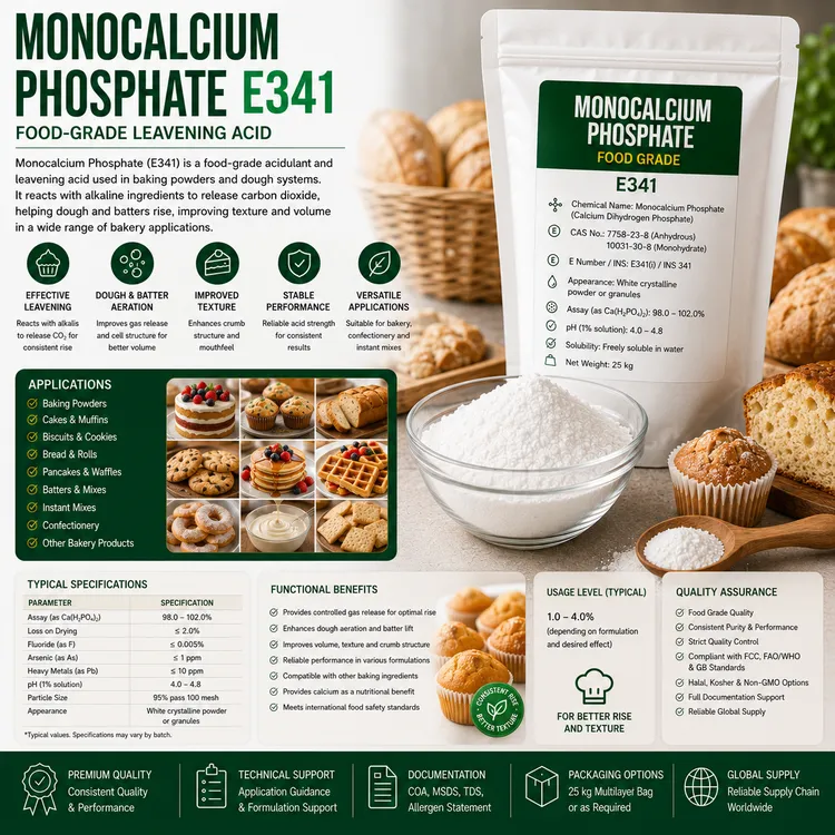 Monocalcium Phosphate E341 food-grade leavening acid for bakery and dough systems