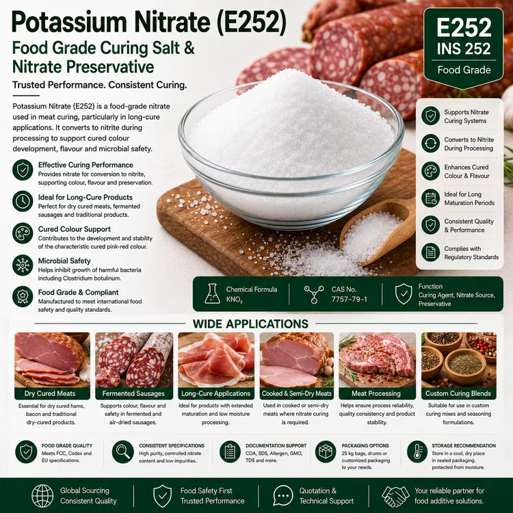 Potassium Nitrate E252 food curing salt food additive ingredient illustration