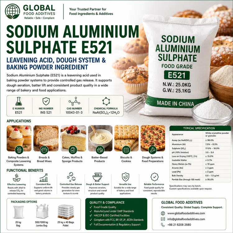 Sodium Aluminium Sulphate E521 leavening acid food additive ingredient illustration